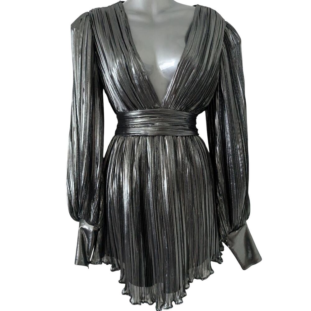 NWT $1,135 New Arrivals Sz38 (S/M) Black Metallic Cocktail Formal Dress